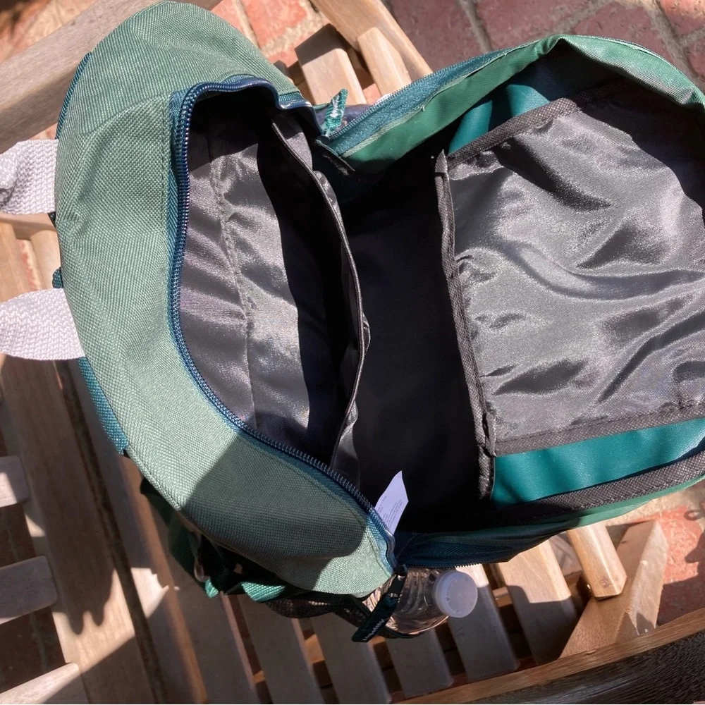 Green Backpack with Gray Trim Side Pockets New